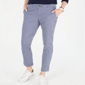 TOMMY HILFIGER Hampton Navy Blue White Gingham Cropped Pants Preppy Size 16